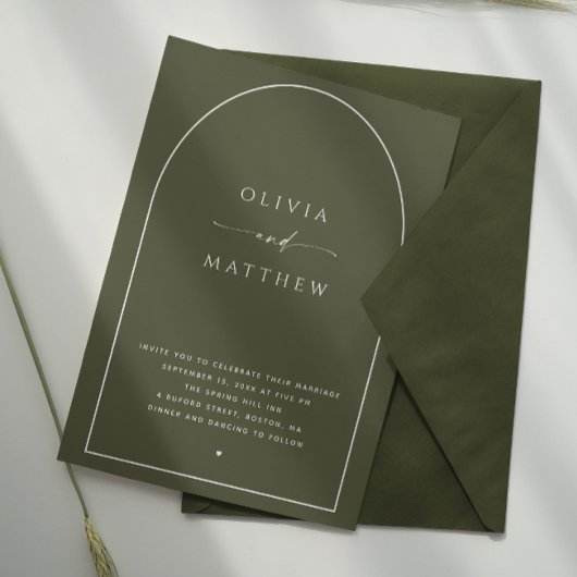 Dark Sage Arch Woodland Wedding. Forest Photo + QR Kaart