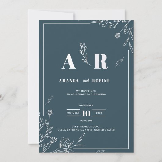 Dark Sage Botanical Wedding Invitation Kaart (Voorkant)