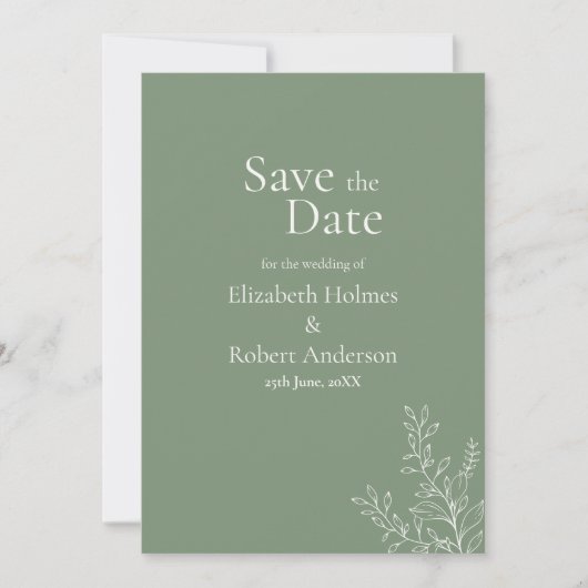 Dark Sage Green Botanical Save the Date Kaart (Voorkant)