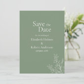 Dark Sage Green Botanical Save the Date Kaart (Staand voorkant)