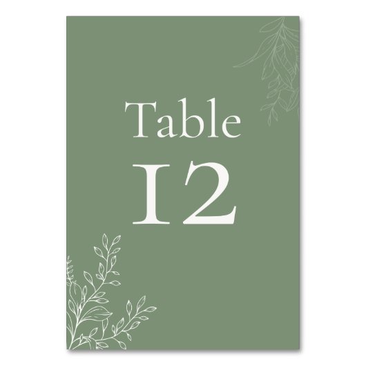Dark Sage Green Botanical Table Number Kaart (Achterkant)
