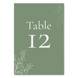 Dark Sage Green Botanical Table Number Kaart