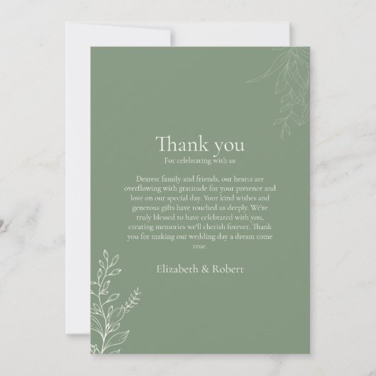 Dark Sage Green Botanical Thank You Card Bedankkaart (Voorkant)