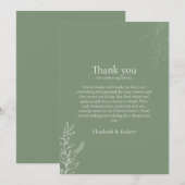 Dark Sage Green Botanical Thank You Card Bedankkaart (Voorkant / Achterkant)