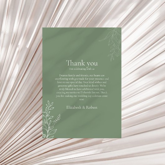 Dark Sage Green Botanical Thank You Card Bedankkaart