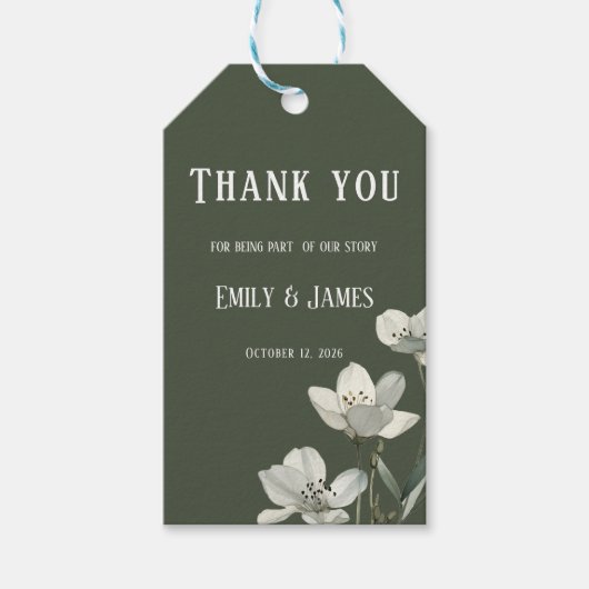 Dark Sage Green Botanical Wedding Cadeaulabel (Voorkant)