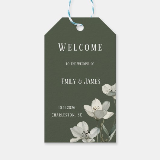 Dark Sage Green Botanical Wedding Cadeaulabel (Voorkant)