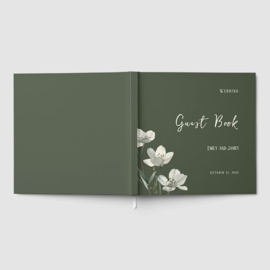 Dark Sage Green Botanical Wedding Gastenboek (Volledig)