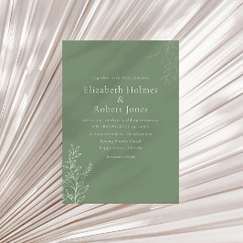 Dark Sage Green Botanical Wedding Invitation Kaart
