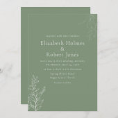 Dark Sage Green Botanical Wedding Invitation Kaart (Voorkant / Achterkant)