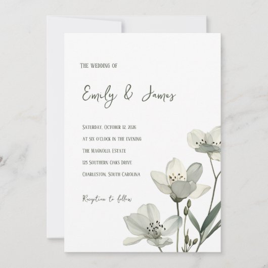 Dark Sage Green Botanical Wedding Kaart (Voorkant)