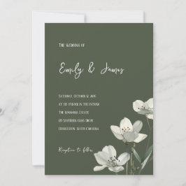 Dark Sage Green Botanical Wedding Kaart