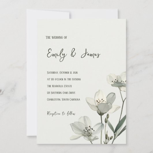 Dark Sage Green Botanical Wedding Kaart (Voorkant)