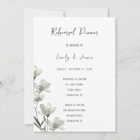 Dark Sage Green Botanical Wedding Kaart (Voorkant)