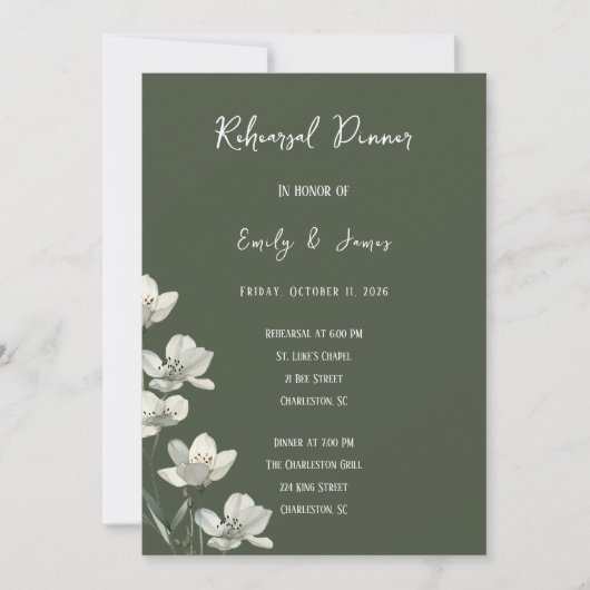 Dark Sage Green Botanical Wedding Kaart (Voorkant)