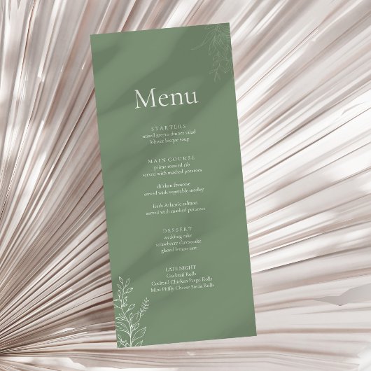 Dark Sage Green Botanical Wedding Menu