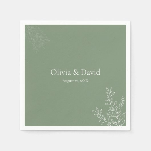 Dark Sage Green Botanical Wedding Napkin Servet (Voorkant)