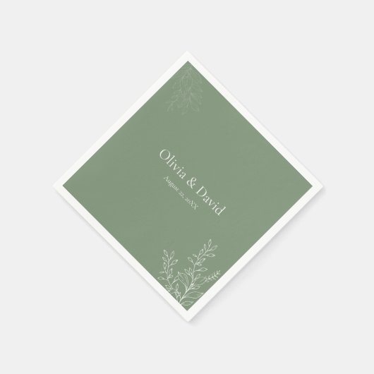Dark Sage Green Botanical Wedding Napkin Servet (Hoek)