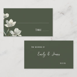 Dark Sage Green Botanical Wedding Plaatskaartje