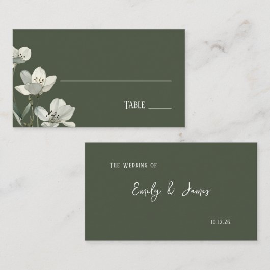 Dark Sage Green Botanical Wedding Plaatskaartje (Voorkant / Achterkant)