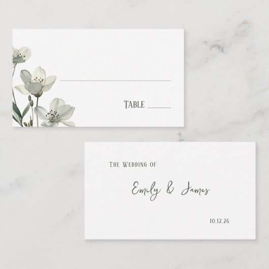 Dark Sage Green Botanical Wedding Plaatskaartje (Voorkant / Achterkant)