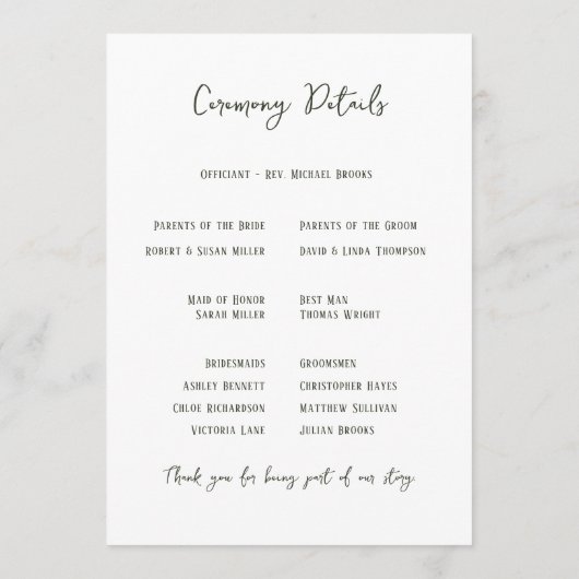Dark Sage Green Botanical Wedding Programmakaart (Achterkant)