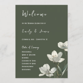 Dark Sage Green Botanical Wedding Programmakaart