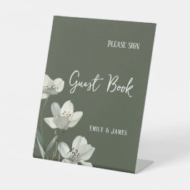 Dark Sage Green Botanical Wedding Reclamebord Met Voetstuk