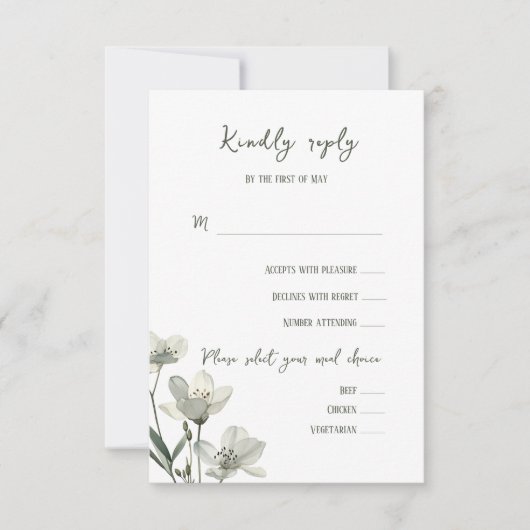 Dark Sage Green Botanical Wedding RSVP Kaartje (Voorkant)