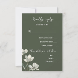 Dark Sage Green Botanical Wedding RSVP Kaartje