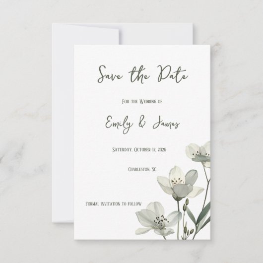 Dark Sage Green Botanical Wedding Save The Date (Voorkant)