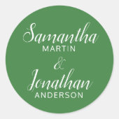 Dark Sage Green bruid en bruidegom bruiloft Ronde Sticker (Voorkant)