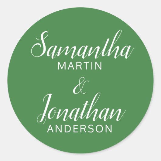 Dark Sage Green bruid en bruidegom bruiloft Ronde Sticker (Voorkant)