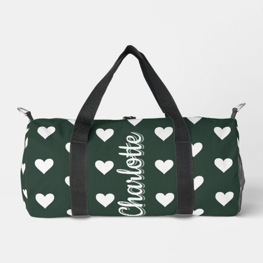 Dark Sage Green Hearts Personalized Name Plunjezak (Voorkant)