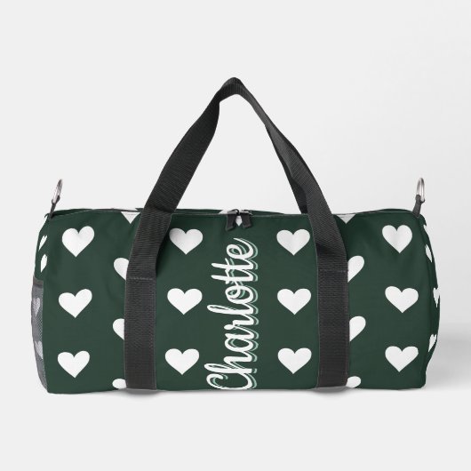Dark Sage Green Hearts Personalized Name Plunjezak (Achterkant)