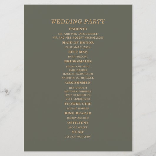 Dark Sage Green Wedding Program Bruidsfeest Programmakaart (Achterkant)