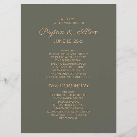 Dark Sage Green Wedding Program Bruidsfeest Programmakaart (Voorkant)