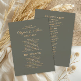 Dark Sage Green Wedding Program Bruidsfeest Programmakaart