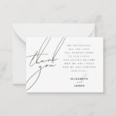 Dark Sage Minimalist Fotobruiloft Bedankt Card Notitiekaartje (Voorkant)