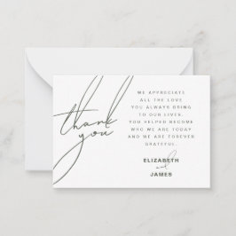 Dark Sage Minimalist Fotobruiloft Bedankt Card Notitiekaartje