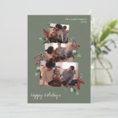 Dark Sage Photo Collage met bessen en groen Feestdagenkaart (Staand voorkant)