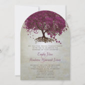Dark Sangria Heart Leaf Tree Wedding Invites Kaart (Voorkant)