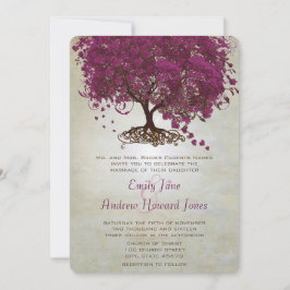 Dark Sangria Heart Leaf Tree Wedding Invites Kaart