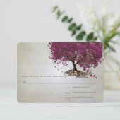 Dark Sangria Heart Leaf Tree Wedding RSVP (Staand voorkant)