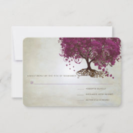 Dark Sangria Heart Leaf Tree Wedding RSVP