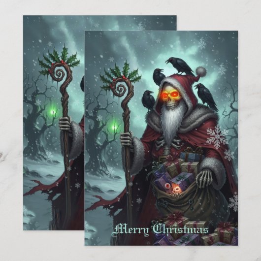 Dark Santa of Shadows – Gothic Christmas Skeleton  Feestdagenkaart (Voorkant / Achterkant)