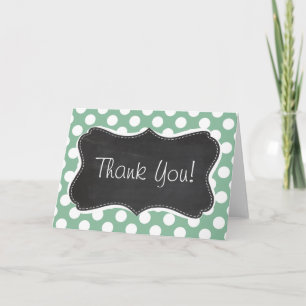 Dark Sea Green Polka Dots; Retro Chalkboard look Bedankkaart