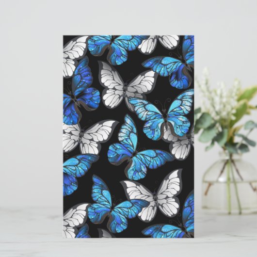 Dark Seamless Pattern with Blue Butterflies Morpho Briefpapier (Staand voorkant)