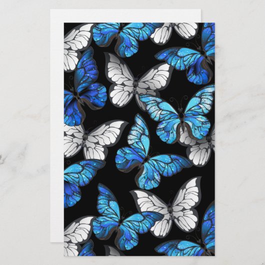 Dark Seamless Pattern with Blue Butterflies Morpho Briefpapier (Voorkant / Achterkant)