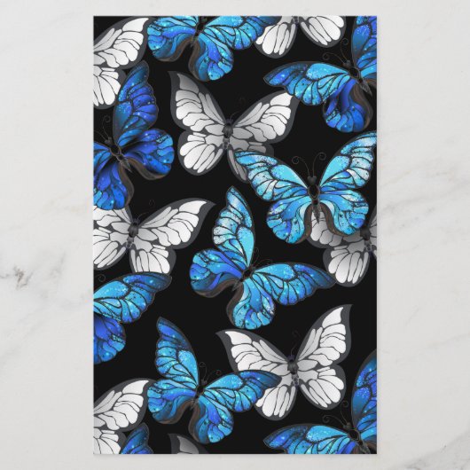 Dark Seamless Pattern with Blue Butterflies Morpho Briefpapier (Voorkant)